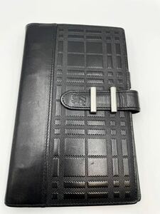 バーバリー　システム手帳　ブラック　チェック　バイブルサイズ　美品　レディース　メンズ　ノートカバー　ボールペン　手帳カバー