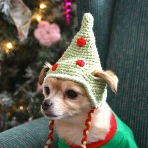 ハンドメイド　ペット用　帽子　クリスマス　ツリー帽子　猫帽子、犬帽子