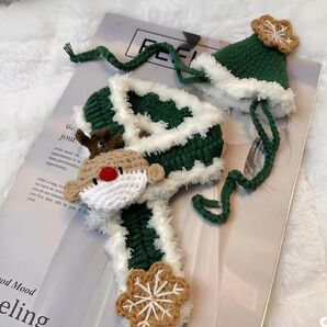 2点セット ハンドメイド ペット用 帽子 クリスマス ツリー帽子 猫帽子、犬帽子 首輪 ペット首輪