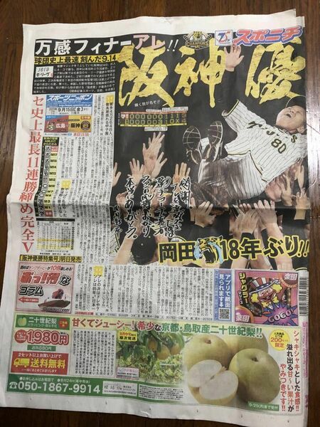 阪神タイガース　優勝　新聞広告