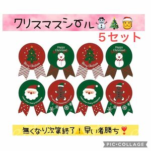 クリスマス プレゼントシール ゆきだるま サンタ トナカイ ラッピングシール 5枚セット