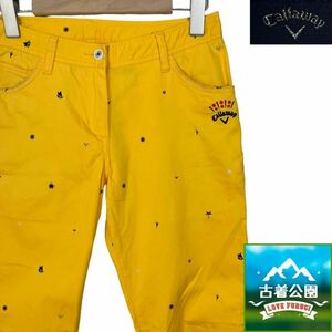 ★ Размер S ≒ 70 см ★ Callaway ★ Растягивание брюки растягиваемые брюки для гольфа Total Pattern Yellow Callowe Golf износ B-833 ​​Komi Park