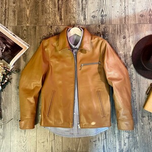 ヴィンテージ復刻デザイン カウレザー シングルライダースジャケット キャメル 革ジャン カフェレーサー S～2XL