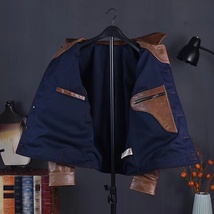 メンズアメリカンレトロオイルワックスキャンバスジョイント牛革レザージャケットジャケット M～3XL_画像3