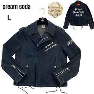 極美品　cream soda　クリームソーダ 35周年記念品　デニム　ライダース ジャケット　アウター　レア　希少　エポーレット　ジップL 黒