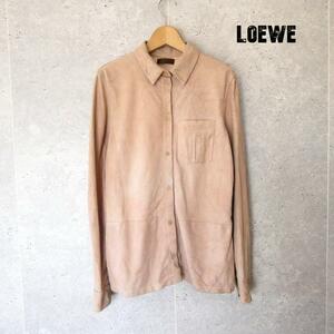 良品 LOEWE ロエベ サイズ40 ピンクベージュ スエード 長袖 シャツ ブラウス ジャケット シルク100％
