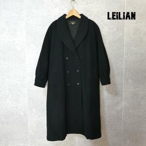 美品 Leilian レリアン サイズ9 ウール×カシミヤ ロング丈 ラグランスリーブ チェスターコート ロングコート 黒 ブラック