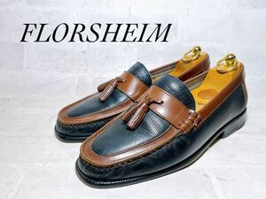 【美品】FLORSHEIM フローシャイム 上質 タッセルローファー コンビシューズ 2トーン 本革 レザー ビンテージ US7.5D（約25.5cm）メンズ