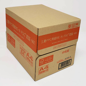 三菱製紙　PPC用紙　RE-N　A4版　2500枚入(500枚×5〆)　古紙70％　白色度70％　66.4g/㎡