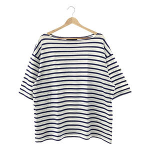 OUTIL / ウティ | TRICOT AAST SHORT / ボーダー バスクシャツ / ユニセックス | 1 | White/navy | メンズ