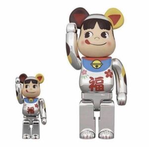 ★限定★ BE@RBRICK 招き猫 ペコちゃん 福 銀メッキ 100％ & 400％ ベアブリック メディコムトイ MEDICOM TOY