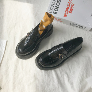 *23cm* lady's Loafer leather shoes thickness bottom mass production type ga-li Gothic and Lolita ground . series Heart buckle enamel black 502 N91