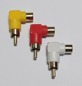 新品 ビデオ端子(赤 白 黄) RCA L型変換プラグアダプター　３個セット