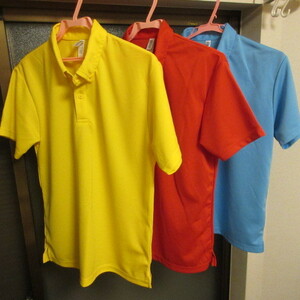 3色セット 半袖 ボタンダウン ポロシャツ M ゴルフ 赤 黄 水色 グリマー 送料無料 期間限定値下げ