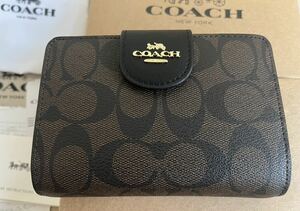 COACH 二つ折り財布 ミディアム コーナー ジップ C0082 ブラウン×ブラック　アウトレット　付属品あり