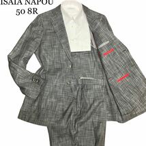 希少 ISAIA NAPOU スーツ セットアップ シルク混 50 8R L チェック グレー _画像1