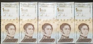 ☆セール☆　ベネズエラ　100万ボリバル　外国紙幣　5枚セット　ピン札