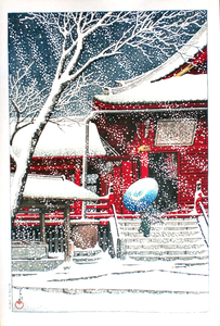 川瀬巴水　版画　上野清水堂の雪　大判ポスターサイズ　59.2×40ｃｍ　複製