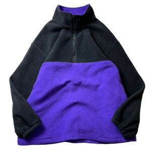 アウトドア系! 90s USA製 NORDSTROM プルオーバー ハーフジップ フリースジャケット パープル ブラック 紫 黒 Lサイズ メンズ 古着 希少