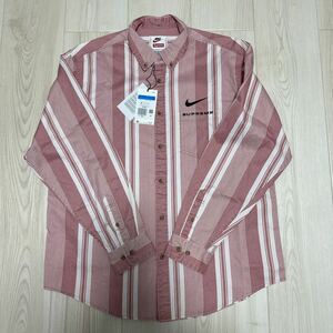 最終出品 国内正規 21SS Supreme NIKE Cotton Twill Shirt stripe M シュプリーム ナイキ シャツ ストライプ BOXLOGO BOX フーディ