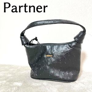 美品partnerパートナーハンドバッグトートバッグブラック黒オーストリッチ調