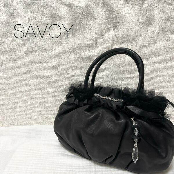 美品SAVOY/サボイハンドバッグトートバッグブラック黒