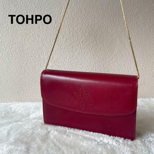 美品TOHPO トーポ セミショルダーバッグ/トートバッグ レッド/赤