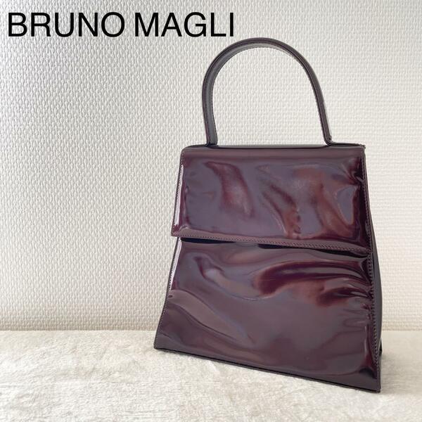 美品BRUNO MAGLIブルーノマリハンドバッグトートバッグボルドーエナメル