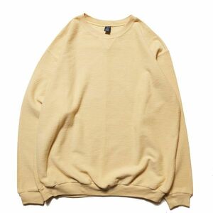 90's USA製 ランズエンド 鹿の子 クルーネック スエットシャツ (XL) 薄黄色 無地 インサイドアウト 90年代 旧タグ オールド LANDS'END Y2K