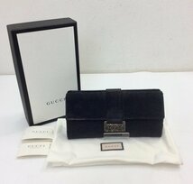 【1円～/現状品】GUCCI グッチ 二つ折り財布 146206 GGキャンバス レザー ブラック Ｗホック 長財布 箱/保存袋付き　K1117_画像1