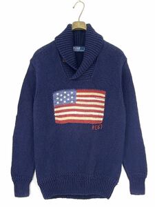 8-747 Polo Ralph Lauren 厚手 ショールカラー 米国旗 リブニット セーター ラルフローレン サイズ S表記/M相