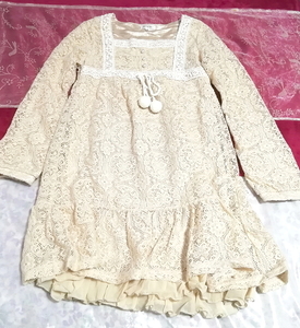 Flaxen ruffle lace knit negligee nightgown tunic dress, tunic, long sleeve, m size