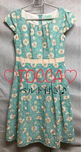 美品 TOCCA トッカ 総刺繍 ワンピース 花柄 0 Sサイズ ベルト付き グリーン オレンジ