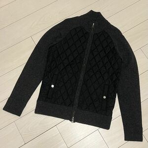 美品 BURBERRY BLACK LABEL バーバリーブラックレーベル キルティング 切替 ニット ジャケット L 3 中綿 ブルゾン ジップ ウール 黒 グレー