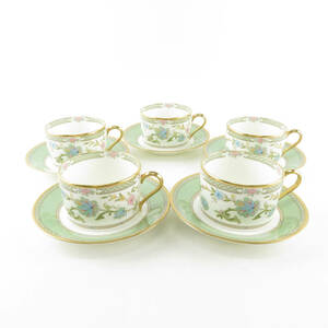 未使用 Noritake ノリタケ 9983 YOSHINO ヨシノ カップ＆ソーサー 5客 セット 碗皿 金彩 緑 白 SU4622G