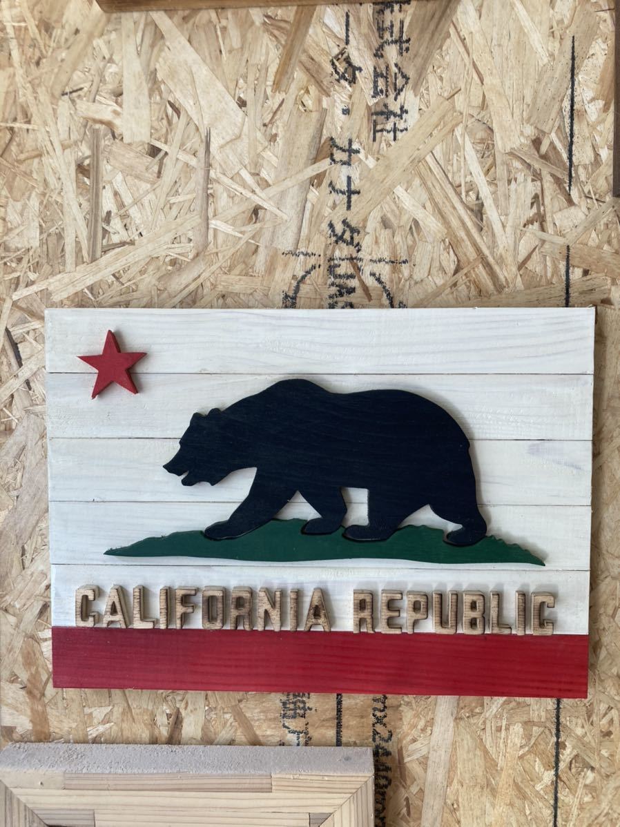 ☆Handmade☆Free Shipping☆Wood Plate☆Object☆West Coast Interior☆California☆California Bear☆Wall Hanging☆Wooden, handmade works, interior, miscellaneous goods, others