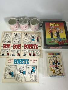 ⑮6◆ポパイ POPEYE◆グッズ 当時物 パズル 色鉛筆 ノート メモ帳 自由帳 マグカップ アルミ製 レトロ まとめて