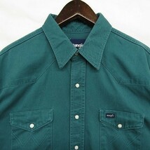 ラングラー サイズ 17 1/2×35 XL程度 ウエスタン シャツ 長袖 コットン グリーン Wrangler 古着 ビッグサイズ 1J2510_画像6