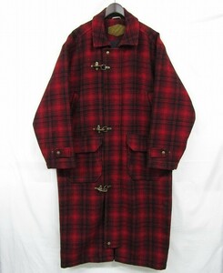 サイズ M Woolrich チェック ウール ロング ジャケット ダッフル コート レッド ブラック ウールリッチ 古着 ビンテージ 3N2104