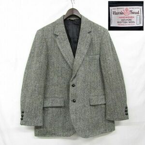 サイズ ？Harris Tweed ツイード ウール テーラード ジャケット ブレザー ハリスツイード グレー系 古着 ビンテージ 3N2807