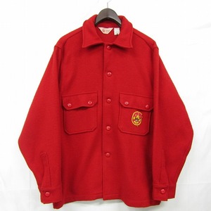 USA製 サイズ？ BOY SCOUT OFFICIAL JACKET 長袖 ウール シャツ ジャケット ワッペン レッド ボーイスカウト 古着 ビンテージ 3N1906