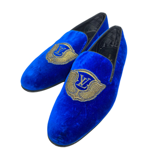 LOUIS VUITTON ルイ ヴィトン BM0148 ローファー シューズ ドレスシューズ 靴 ベルベット ロゴ ブルー [サイズ 6 1/2 (約25.5cm)]