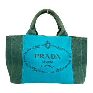 PRADA プラダ BN2439 カナパ ハンドバッグ トートバッグ キャンバス ロゴ グリーン ブルー ゴールド金具