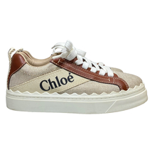 Chloe クロエ スニーカー ローカット レースアップ シューズ レザー コットン ロゴ ブラウン [サイズ 37 (約24cm)]_画像4