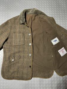 ムートンファー！☆ 美品 Papas パパス×ハリスツイード ☆ Harris Tweed テーラードジャケット パイピング羊革レザー使い