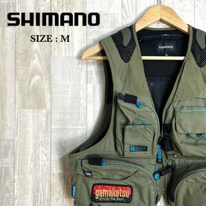 M3221 SHIMANO シマノ　フィッシングベスト　Mサイズ　オリーブグリーン　TWO-WAY SYSTEM 魚釣り　釣り　多ポケット　ポケット付き