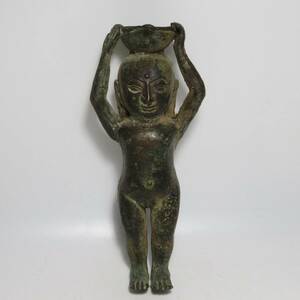 古美術　古銅　銅人物立像香炉　仏像　ガンダーラ　タイ　中国　朝鮮　H１８cm