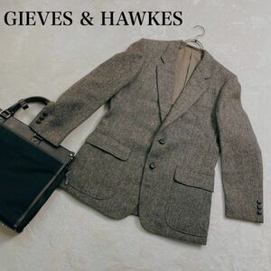 【美品】ギーブス&ホークス（GIEVES & HAWKES）イギリス製ツイード　テーラードジャケット　M-Lサイズ相当　ブラウン系 