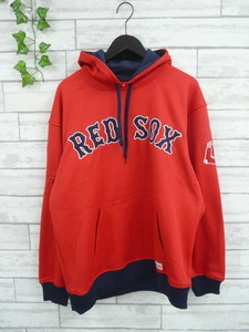 刺繍ロゴ 裏起毛◆Stitches パーカー メンズ M 赤 カジュアル 古着 USED フーディ 暖かい REDSOX レッドソックス スティッチズ〇11-78y