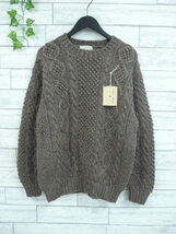 新古品 手編み◆ONE-PAR ケーブル編み ニット セーター メンズ 茶 L カジュアル 暖かい 冬物 紳士 Hana Knit お洒落 しっかり素材〇11-138y_画像2